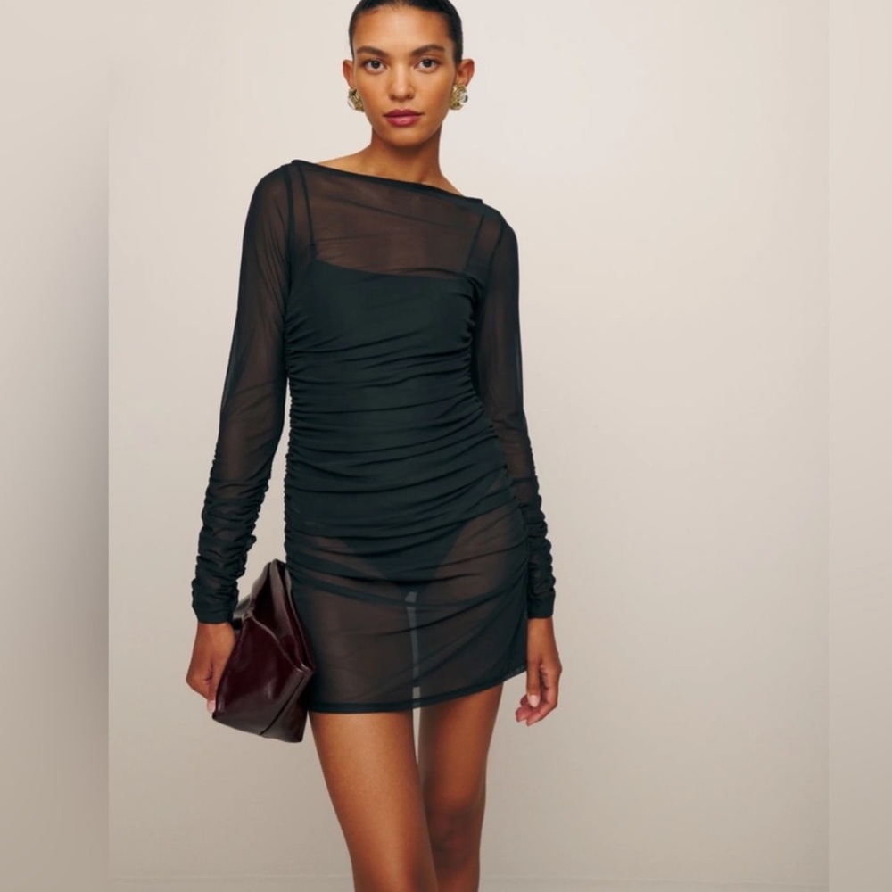 Reformation Black Long Sleeve Sheer Dress